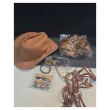 GERVAISE Womens Western Cowgirl Costume 70s Hippie Tassels Fringe Vest outfit Hat 5pcs (Brown, X-Large) (NO BANDANA)