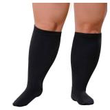 Plus Size Compression Socks: Wide Calf Compression Stockings for Men Women - Up to 7X Large 20-30 mmHg Compression Hose for Pregnancy Travel Running Nurses XL Black