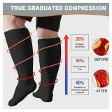 Plus Size Compression Socks: Wide Calf Compression Stockings for Men Women - Up to 7X Large 20-30 mmHg Compression Hose for Pregnancy Travel Running Nurses XL Black