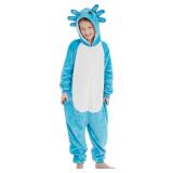 ABENCA Axolotl Onesie Kids Costume Animal Girls One Piece Pajamas Cosplay Halloween Christmas.Blue Axolotl. Size- 6-7