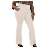 DGD Wrinkle-Free Stretch Dress Pants Plus Size for Women Pull-on Pant Ease into Comfort Office Pant Beige 3XL