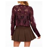 Vinsekep Womens Gothic Short Sweaters Casual Hallow Out Oversized Punk Goth Black Sweater Long Sleeve Ripped Crop Tops with Holes OneSize Burgundy Red, Large