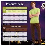 Apragaz Mens Halloween Costumes Adult, Green Shirt, Brown Pants, Men Short Wavy Brown Wig Mens Retro Mystery Solver Cosplay Outfit(L)
