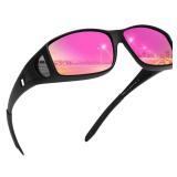 MEETSUN Fit Over Glasses Sunglasses for Men Women,Wrap Around Sunglasses Polarized UV400 Protection Matte Black Frame-Purple Mirror Lens