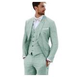 Men Linen Suit Casual Wedding Prom Suits Slim Fit 3 Piece Groom Tuxedo Party Blazer for Men Tux Jacket+Pants+Vest Light Green-S