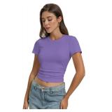 Women Casual Basic T Shirts Top Y2k Crop Tops Trendy Tight Tshirts Tee Slim Fit Clothes(2#Purple,XS)