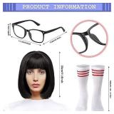 Crowye 6 Pcs Halloween Nerd Costume for Women Glasses Wigs Shirts Skirts Socks(L Size)