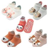 Exegawe Baby Socks with Grippers 5 Pairs Toddler Kids Cartoon Floor Ankle Non Slip Socks(Style B, M/1-3T)