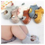 Exegawe Baby Socks with Grippers 5 Pairs Toddler Kids Cartoon Floor Ankle Non Slip Socks(Style B, M/1-3T)