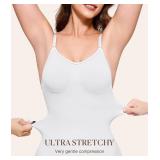 BRABIC Waist Trainer Bodysuit for Women Tummy Control Shapewear Round Neck Seamless Butt Lifter Full Body Shaper (Medium, White Mid Thigh)