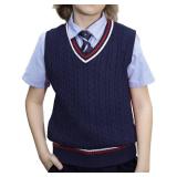 BOBOYOYO Boys Sweater Vest Unisex Cable Knit 100% Cotton Toddler Uniform Vest for Little Big Childrens Kids Teenage Girls Size- 3-4 Year