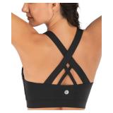 RUNNING GIRL Sports Bra for Women, Criss-Cross Back Padded Strappy Sports Bras Medium Support Yoga Bra with Removable Cups (2353D-Black,M)