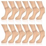 Geyoga 12 Pairs Sheer Ankle Socks Thin Nylon Transparent Ankle High Hosiery Socks Short Dress Stockings for Women(Medium,Nude Color)
