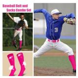 Baseball Belt and Socks Combo Adjustable Softball Belt and Socks Elastic Waist Belt for Youth and Adult,b-Hot Pink,Youth
