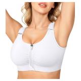 BRABIC Zip Front Closure Everyday Bra for Women Post Surgery Compression Support with Adjustable Straps Wirefree (XX-Large, White)