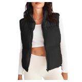 MEROKEETY Puffer Vest Women 2025 Fall Winter Sleeveless Jackets Lightweight Warm Stand Collar Quilted Zip Up Coat, Black, Small