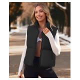 MEROKEETY Puffer Vest Women 2025 Fall Winter Sleeveless Jackets Lightweight Warm Stand Collar Quilted Zip Up Coat, Black, Small