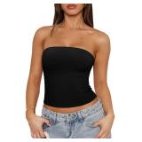 REORIA Women Sexy Tube Top Summer Y2K Double Lined Strapless Backless Sleeveless Crop Tank Top 2025 Going Out Outfits Black Large