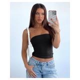 REORIA Women Sexy Tube Top Summer Y2K Double Lined Strapless Backless Sleeveless Crop Tank Top 2025 Going Out Outfits Black Large