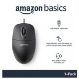 Amazon Basics 3-Button USB Wired Mouse with Scrolling and Tracking - Standard, Black