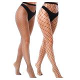 VEBZIN 2 Style Mesh Fishnet Stockings for Women Black Fishnets Tights High Waist Stockings for Women Pantyhose 2 Pairs, Medium