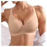 Seamless Wireless Bra for Women with Support - No Underwire Full Coverage Push Up Comfort Bras - Back Fat Smoothing No Wire Bralette for Womens - Padded Soft Lift Bralettes(Deep Skin,XL)