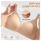 Seamless Wireless Bra for Women with Support - No Underwire Full Coverage Push Up Comfort Bras - Back Fat Smoothing No Wire Bralette for Womens - Padded Soft Lift Bralettes(Deep Skin,XL)