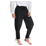 Mens Spring Summer Autumn Ankle Banded Pants Medieval Viking Navigator Trousers Renaissance Pants (Large, Black)