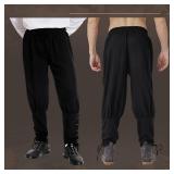 Mens Spring Summer Autumn Ankle Banded Pants Medieval Viking Navigator Trousers Renaissance Pants (Large, Black)