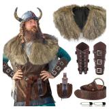 nezababycos Mens Viking Costume Accessories Faux Fur Shawl Warrior Outfit Renaissance Medieval Clothes Bracers Armor Halloween Cosplay for Adult
