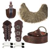 nezababycos Mens Viking Costume Accessories Faux Fur Shawl Warrior Outfit Renaissance Medieval Clothes Bracers Armor Halloween Cosplay for Adult
