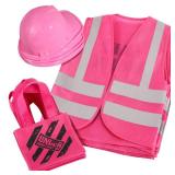 SATINIOR 15 Pcs Construction Dress up Supplies Kids Costume Including Tote Bag Vest Construction Hat for Kids Age 3-8(Pink)