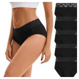 INNERSY Womens Cotton Underwear Lace Bikini Hipster Panties for Women High Waisted Ladies Briefs 5 Pack(Black,Medium)