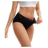 INNERSY Womens Cotton Underwear Lace Bikini Hipster Panties for Women High Waisted Ladies Briefs 5 Pack(Black,Medium)