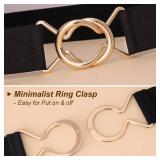 macoking Womens Stretch Elastic Belt - Gold Buckle Adjustable Waist Belt for Dresses Skirts, White, S