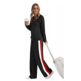 XIEERDUO 2 Piece Sets for Women Fall Outfits for Women 2025 Comfiest Airport Outfits Winter Clothing Sweatsuits 2 Piece Outfit Black M