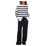 ETCYY NEW Lounge Sets for Women 2 Piece Outfits with Side Split Sweatshirt Tops and Wide Leg Sweatpants, 2XL