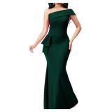 Women Evening Dresses Sexy Long Maxi Dark Green Dress Tropical Bodycon Sexy One Shoulder Floor Length Party Mermaid Dress Size 2XL