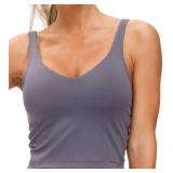 Womens Longline Sports Bra Wirefree Padded Medium Support Yoga Bras Gym Running Workout Tank Tops (Vintage Purple, Small)