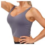 Womens Longline Sports Bra Wirefree Padded Medium Support Yoga Bras Gym Running Workout Tank Tops (Vintage Purple, Small)