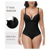SHAPESHE Strapless Bodysuit Low Back Shapewear Women Corset Bodysuit with Bra Tummy Control Workout V Neck Compression Garment, M