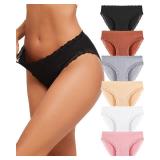 FINETOO Cotton Underwear for Women Sexy Cheeky Lace Bikini Panties Soft Breathable Womens Underwear 6 Pack M