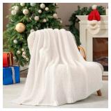 Snuggle Sac Buttery Ivory Throw Blanket for Couch, Reversible Super Soft Knitted Blankets, Warm Cozy Knit Fuzzy Plush Lightweight Throws Dupes for Sofa, Bed, Picnic, Ivory, 50 x 60 inches