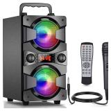 Bluetooth Speaker, Portable Wireless Speakers with Microphone, 60W Peak Loud Stereo Rich Bass, Lights, Remote, FM Radio, EQ, Double Subwoofer Sound System, Speaker for Home Outdoor Party Gifts(1MIC)