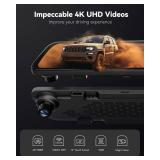 WOLFBOX G840S 12\ 4K Mirror Dash Cam Backup Camera, 5.8GHz WiFi Smart Rearview Mirror for Cars and Trucks, Front and Rear View Dual Cameras, Night Vision, Parking Assistance, Included 32GB Card and GP