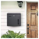 Decaller Metal Wall Mounted Mailboxes with Key Lock, Large Mail Box with View Window, Black