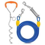 Petbobi Dog Tie-Out Cable and Stake - 30ft Heavy Duty Cable with Spring, No Tangle, 16in Ground Stake, Ideal for Yard, Camping and Beach, Suitable for Small Medium Large Dogs Up to 120 lbs, Blue