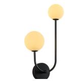 LBSQJ Milk Glass Wall Sconce Black Wall Sconces Mid Century Modern Sconces Wall Lighting 2 Light Globe Sconce for Bedroom Living Room Hallway Wall Light Fixtures