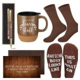 ReliThick 6 Pcs Funny Boss Gift for Man Included 13.5 oz Tears of My Staff Ceramic Mug Socks Ballpoint Pen with Pen Box Card Envelope Christmas Birthday Retirement Gift for Men Manager Leader(Brown)