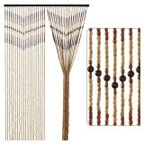 HYVAKUPPA 35.5\ x 75\in Boho Wood Bead Curtain for Doorways 40 Strands Door String Curtains Handmade Beaded Curtain Window Hanging Room Divider Wave Pattern for Home Decoration, Beigein